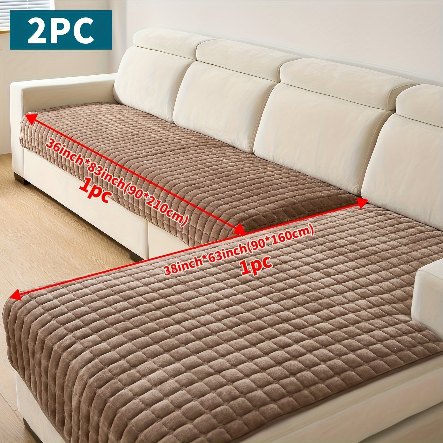 Set da 2 copridivano eleganti e moderni trapuntati in peluche - Materiale ultra-morbido e spesso in peluche, adatto agli animali domestici, lavabile in lavatrice, protezione per divano antiscivolo per divano a 3 posti, divanetto, per tutte le stagioni, la