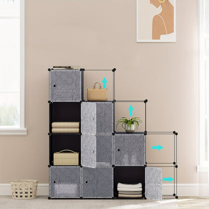 1 pz Armadio Scaffale Sistema di scaffalatura Scaffale Portaoggetti Scaffale con porta, 9 scomparti, Plastica, 111X37X111Cm, Scaffale verticale, Scaffale verticale