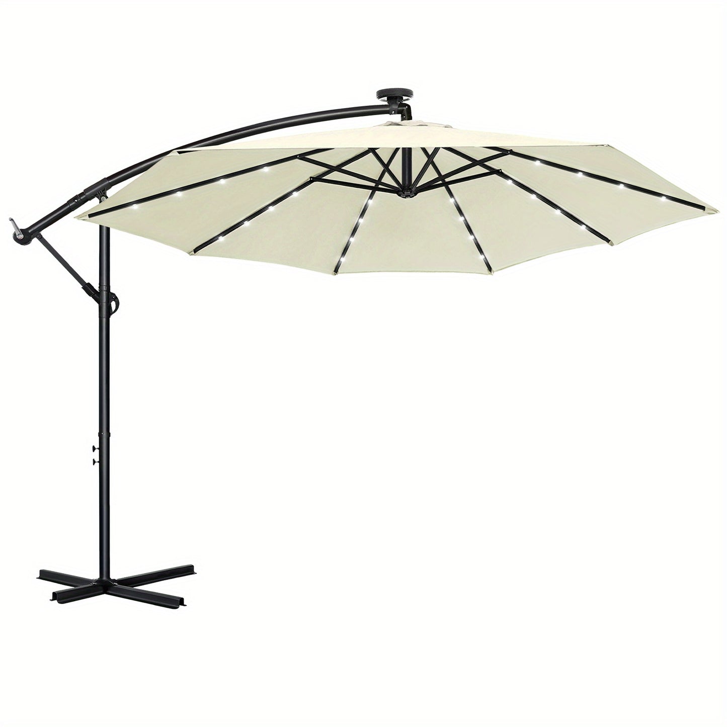 Parasole da balcone 300/350cm, parasole a sbalzo LED con manovella, parasole da giardino in alluminio con supporto, protezione solare, protezione UV, terrazza, giardino, spiaggia