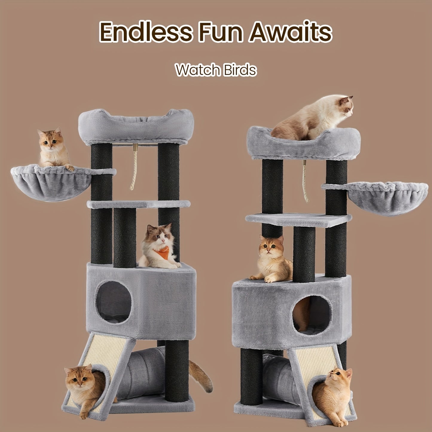 Albero per gatti, grande torre per gatti con posatoio in peluche soffice, condominio per gatti con cestino e grotta per abbracciare, pali extra spessi completamente avvolti in sisal nero, stabile, confortevole