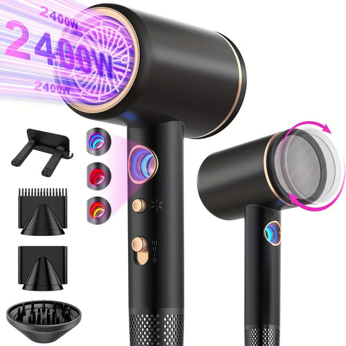 Asciugacapelli Ionico Professionale 2400W con Motore AC, Veloce, 3 Impostazioni di Calore e 3 Velocità, Pulsante Caldo/Freddo, Diffusore da Viaggio Incluso