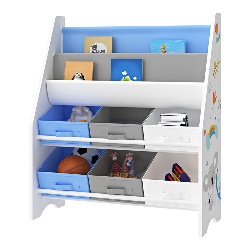 Scaffale per bambini 'Ponteceso' con 2 scomparti portaoggetti e 6 contenitori pieghevoli, 74 x 62 x 26,5 cm