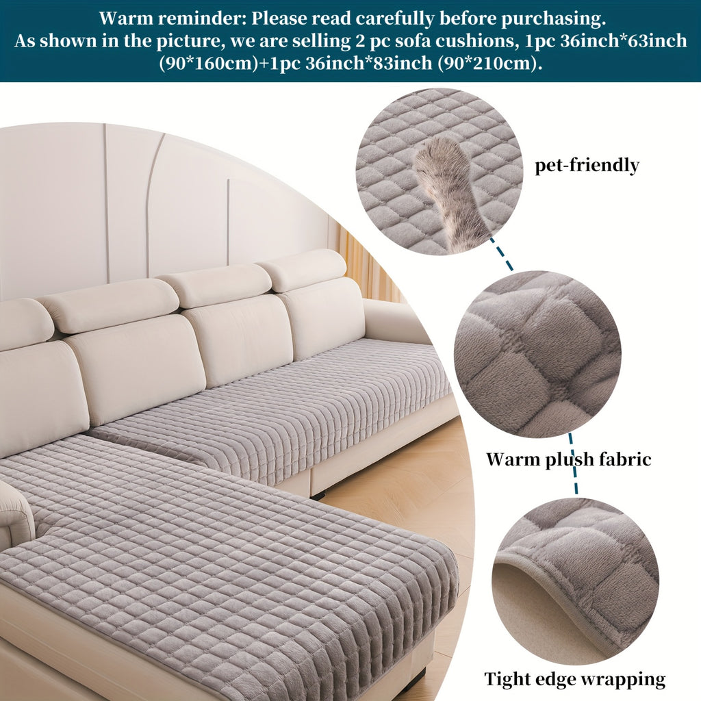 Set da 2 copridivano eleganti e moderni trapuntati in peluche - Materiale ultra-morbido e spesso in peluche, adatto agli animali domestici, lavabile in lavatrice, protezione per divano antiscivolo per divano a 3 posti, divanetto, per tutte le stagioni, la