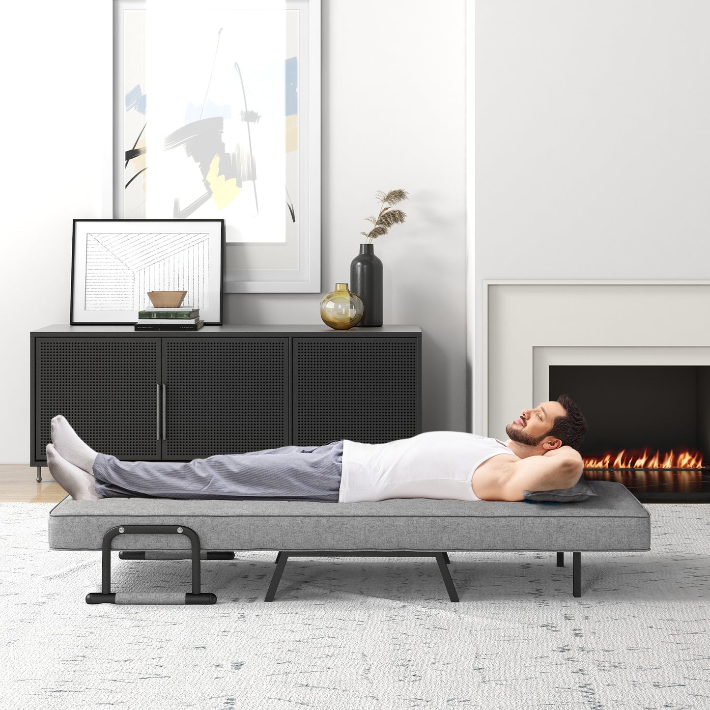 4 in 1 Poltrona Letto Singolo, Poltroncina Pieghevole con Schienale Regolabile in 6 Posizioni, Sedile Imbottito Robusto, Divano Letto per Casa Ufficio, 79x65x79 cm