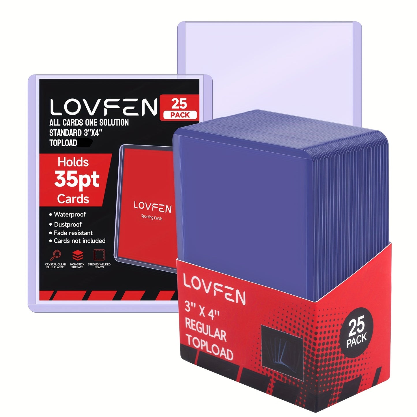 LOVFEN - 35pt Top Load per Carte - Confezione da 500 (20x25 Pacchi) - Misura Standard 7,62x10,16 cm - Proteggi le Tue Carte da Baseball e Sportive con Queste Custodie Protettive in Plastica Trasparente e Rigida