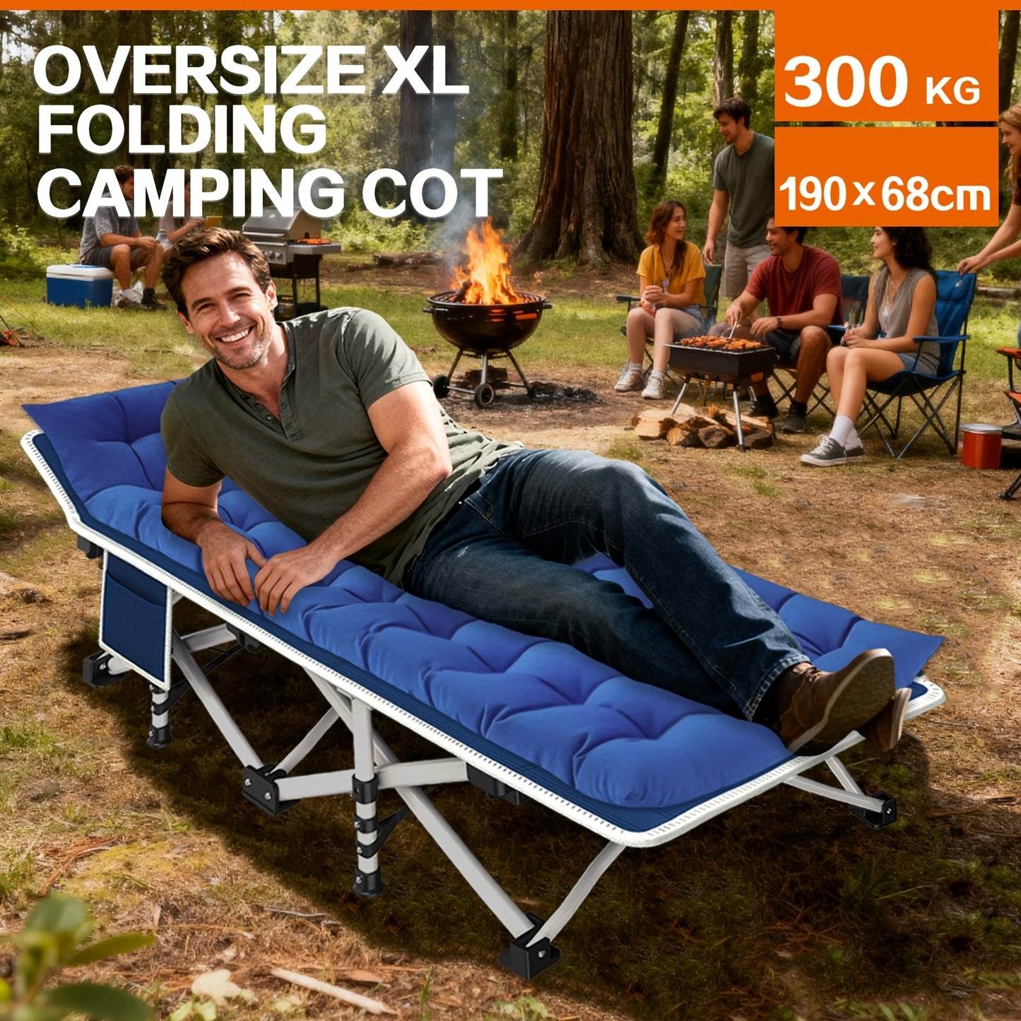 Letto da campeggio pieghevole extra large con materasso, letto portatile da esterno per spiaggia, giardino, pesca, vacanze, viaggio, telaio in ferro resistente e materasso imbottito morbido per caccia, campeggio, spiaggia, giardino