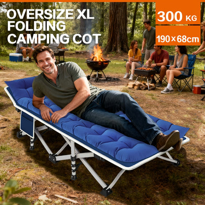 Letto da campeggio pieghevole extra large con materasso, letto portatile da esterno per spiaggia, giardino, pesca, vacanze, viaggio, telaio in ferro resistente e materasso imbottito morbido per caccia, campeggio, spiaggia, giardino