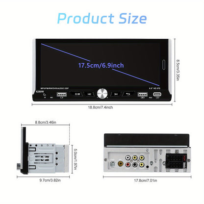 NHOPEEW 1 DIN 17.53cm Schermo HD Monitor IPS 2.5D Lettore MP5 Universale per Auto con Carplay Wireless & per Android auto Mirror Link Ricevitore Radio FM/ RDS Supporto TF/ USB Telecamera Posteriore (Opzionale)