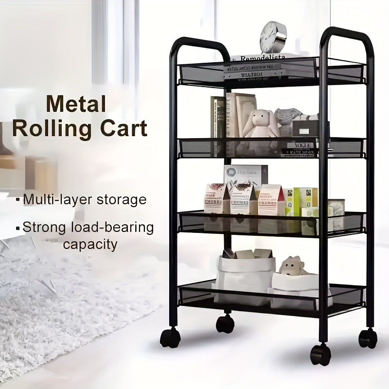 Scaffale Multifunzionale in Metallo a Tre/Quattro Livelli con Ruote, Scaffale Resistente Nero, Ideale per Garage e Cucina, Grande Capacità, Facile da Montare, Scaffale e Armadio per Cucina, Pratico e Funzionale, Perfetto per Cucina e Dispensa, Cestelli pe
