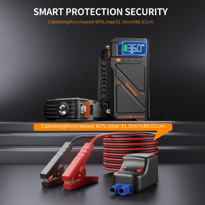 Avviatore di emergenza 9000A con compressore d'aria, scatola di avviamento di emergenza, (fino a tutti i motori a benzina e diesel da 9.0L) avviatore di emergenza per auto 12V, booster per batteria auto, power bank da 20000mAh con torcia a LED, schermo gr