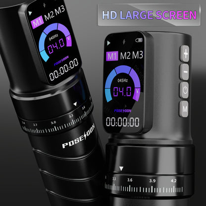 POSEIDON Macchinetta Tatuaggio Rotante Wireless a Penna, Motore Senza Nucleo con Passo Regolabile da 2.4-4.2Mm, Due Batterie con Schermo Digitale da 2300Mah per Principianti