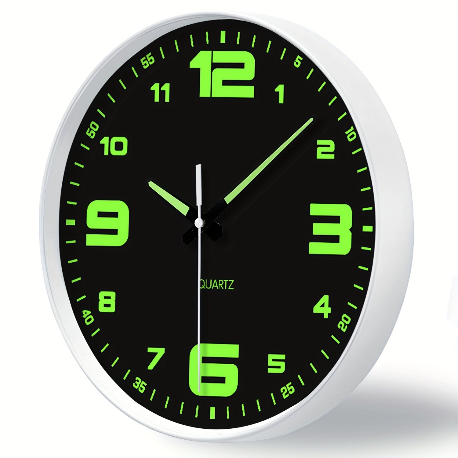 Orologio da parete silenzioso a 12 pollici con numeri che si illuminano al buio, numeri e lancette luminose che assorbono l'energia, 20,32-40,64 cm, in plastica senza ticchettio, a batteria, per soggiorno, camera da letto, ufficio, decorazioni da parete,