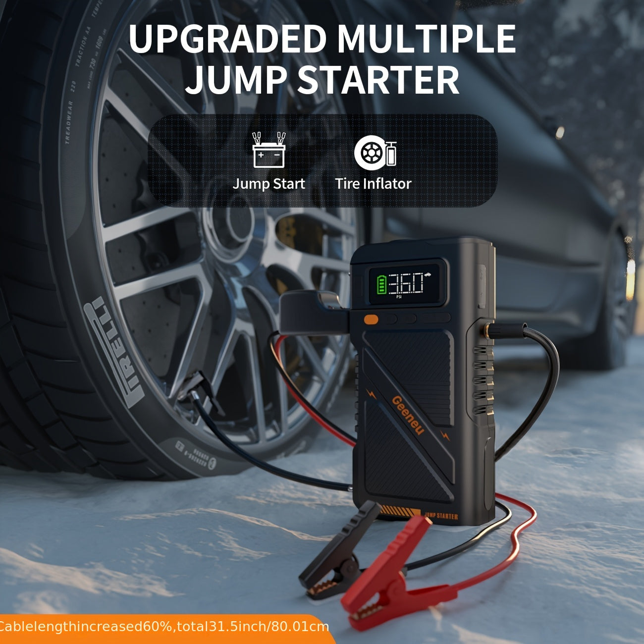 Avviatore di emergenza 9000A con compressore d'aria, scatola di avviamento di emergenza, (fino a tutti i motori a benzina e diesel da 9.0L) avviatore di emergenza per auto 12V, booster per batteria auto, power bank da 20000mAh con torcia a LED, schermo gr