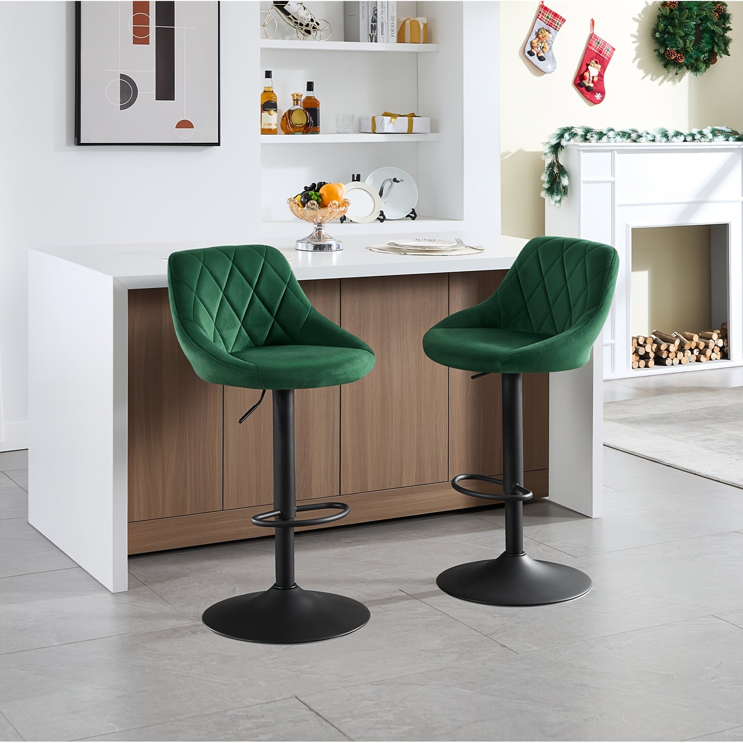 Set di 2 sgabelli da bar, sgabelli da bancone - Girevoli a 360°, altezza regolabile, capacità di carico 150 kg, comodo velluto, adatti per sedie da bar ristorante, sedie da bancone cucina, sedie da ufficio domestico