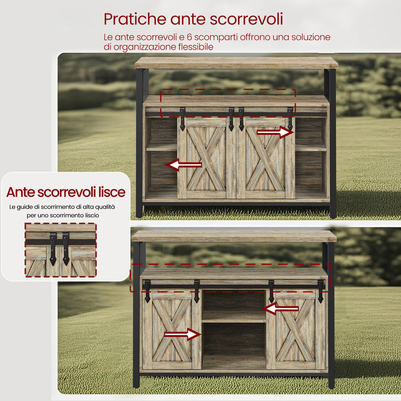 Armadio contenitore, credenza, mobile da cucina con due ante scorrevoli, dimensioni 33 x 100 x 80 cm, ripiani regolabili, stile rustico, adatto per cucine.