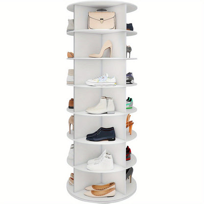 Torre portascarpe girevole a 5/6/7 ripiani per 20/24/28 paia di scarpe, espositore girevole a 360° bianco, organizzatore Lazy Susan, scaffale portascarpe a carosello rotondo, carosello verticale per cappelli e borse