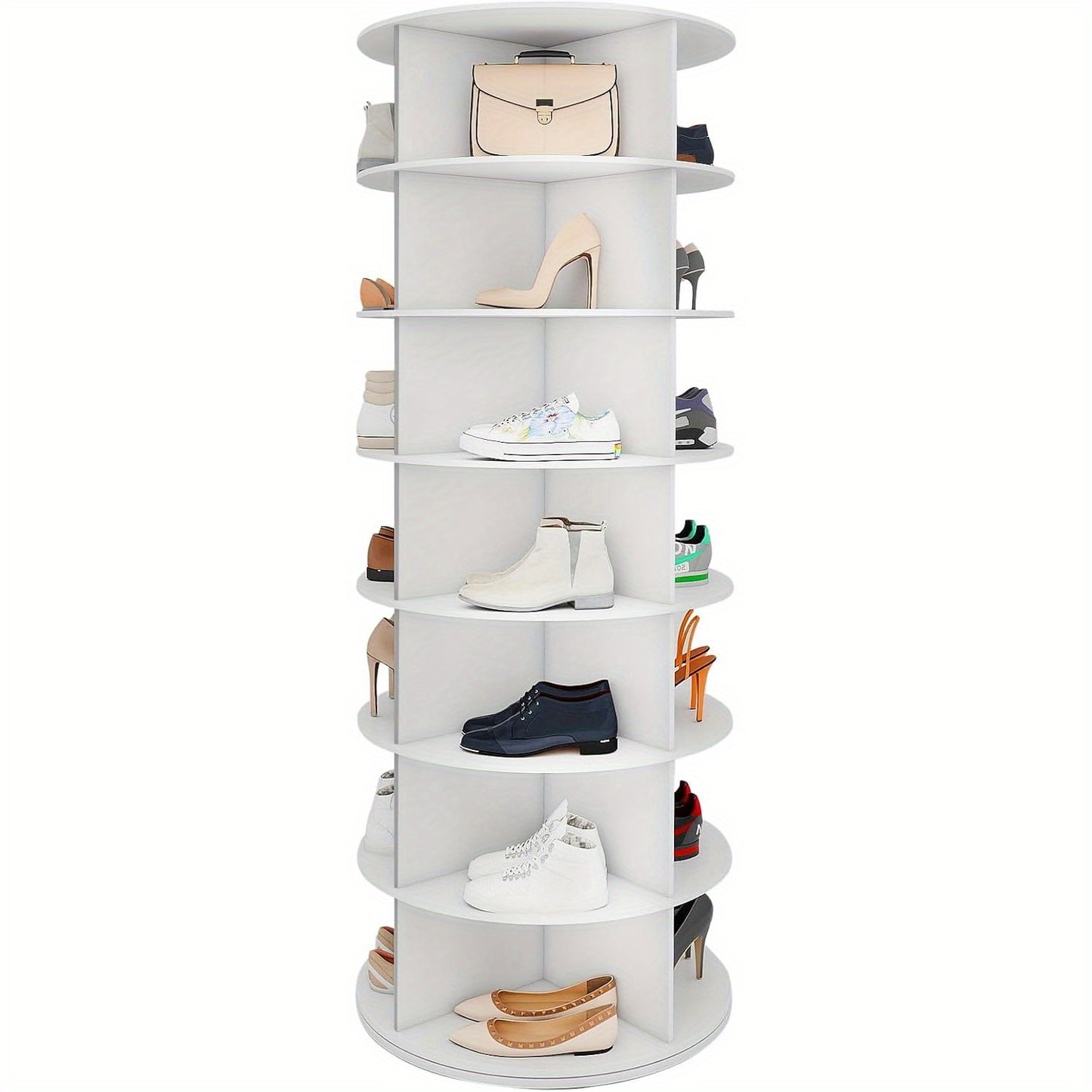 Torre portascarpe girevole a 5/6/7 ripiani per 20/24/28 paia di scarpe, espositore girevole a 360° bianco, organizzatore Lazy Susan, scaffale portascarpe a carosello rotondo, carosello verticale per cappelli e borse