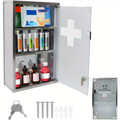 Medicina Box con Scomparti, Armadietto dei Medicinali in Vetro Smerigliato con Porta Magnetica e Porta Chiavi