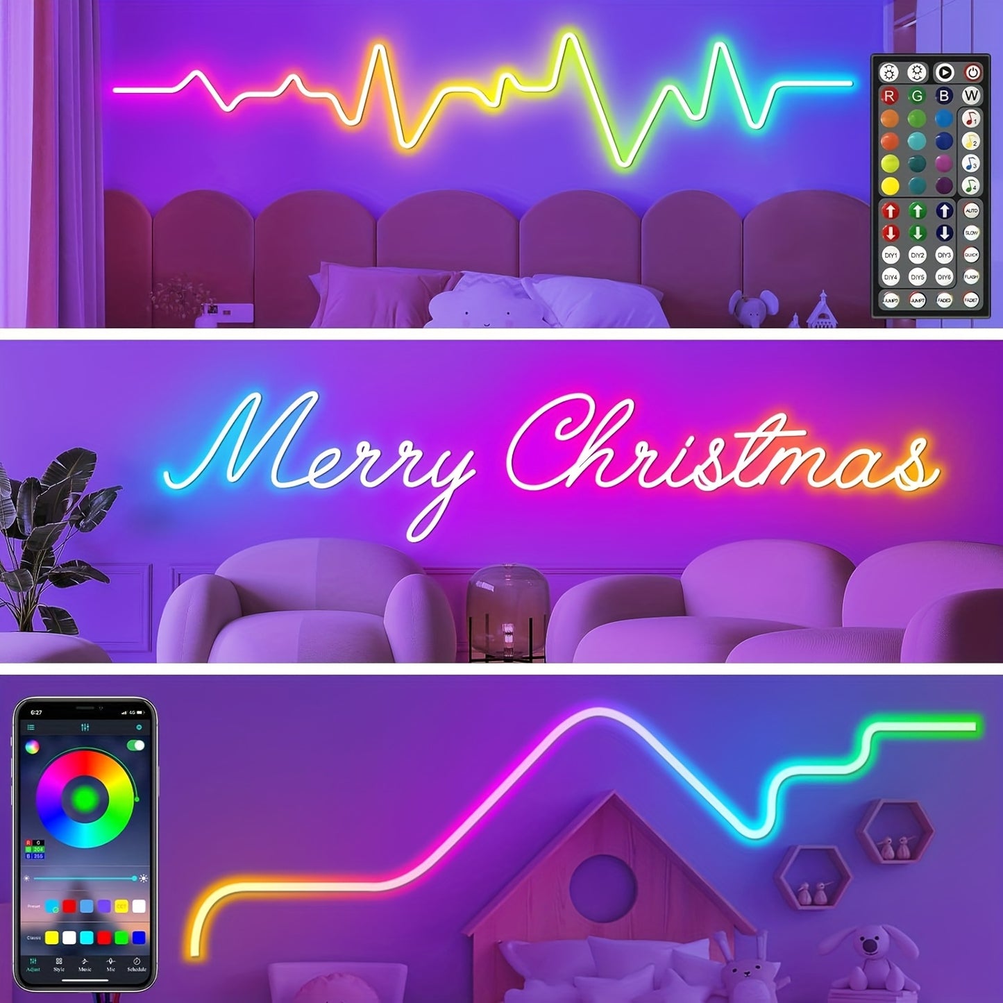 30m/20m/15m/10m/5m Striscia LED RGB Neon con Sincronizzazione Musicale, Striscia Luminosa Flessibile 24V con App e Telecomando, Striscia Luminosa Esterna IP"67", Ideale per Camera da Letto, Stanza e Decorazioni Esterne