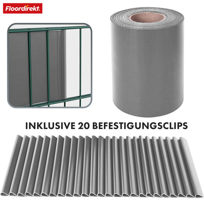 Striscia PVC per Privacy per Recinzione a Doppio Filo – Rotolo da 35m, Altezza 19cm, Include 20 Clip, Disponibile in 3 Colori e 4 Design