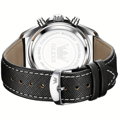 OLEVS Orologi da Uomo con Quadrante Fase Lunare Acciaio Inossidabile/Cinturino in Pelle Cronografo Lusso Business Abito Analogico Quarzo Orologi da Uomo Classici Casual Eleganti Orologi da Polso Quadrante Luminoso Nero/Bianco/Blu/Verde