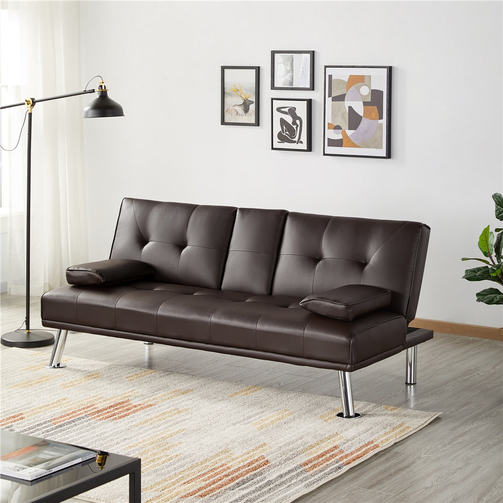 Costoffs Divano Letto a 3 Posti Divano Trasformabile con 2 Braccioli Staccabili Mobile Imbottito con Supporto Centrale Porta Bicchieri Divanetto Reclinabile da Salotto
