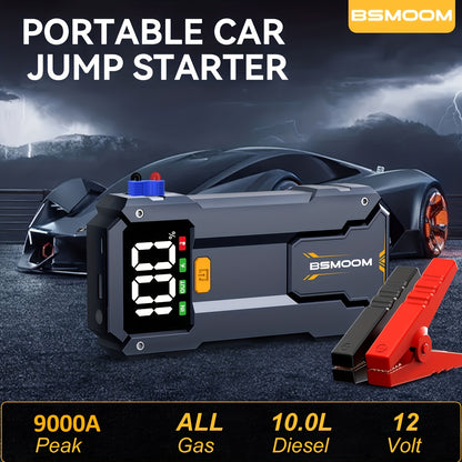 Avviatore per auto 12V, avviatore per auto portatile, picco 9000A, booster per batteria auto, power bank da 12800mAh/26800mAh per telefono, caricabatterie rapido, luce LED, display digitale LCD (adatto per motori a benzina da 10.0 o diesel da 8.0L)