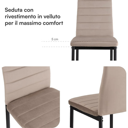 Baroni Home Set di 4 Sedie da Pranzo con Schienale Alto e Seduta Ergonomica con Cuciture Decorative, Sedie Eleganti Imbottite in Ecopelle o velluto con Struttura in Acciaio, 40X48X96 cm