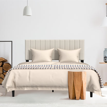 Letto con Bottoni, Letto Imbottito - Struttura a Piattaforma con Testiera in Velluto Imbottito, Supporto a Doghe in Legno, Letto Matrimoniale per Adulti, Design Moderno, Beige, 90/140/160 x 200 cm