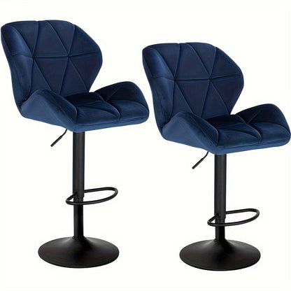 2 pezzi di Sgabelli da Bar, Sgabelli da Bistro Designer, con Schienale, Regolabili in Altezza, Rotanti, in Velluto, Acciaio
