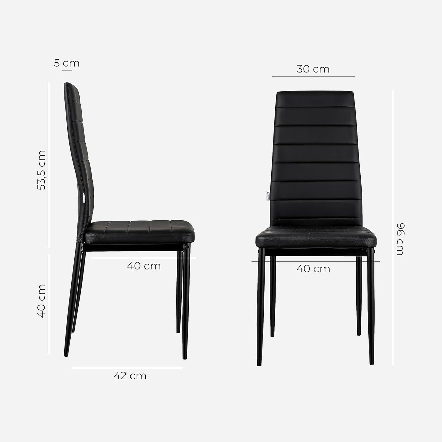 Baroni Home Set di 4 Sedie da Pranzo con Schienale Alto e Seduta Ergonomica con Cuciture Decorative, Sedie Eleganti Imbottite in Ecopelle o velluto con Struttura in Acciaio, 40X48X96 cm