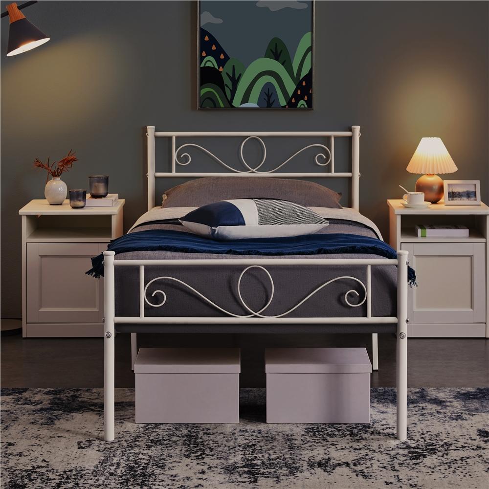 Costoffs Struttura Letto Stile Rustico Moderno in Metallo con Testiera Elegante e Pediera per Appartamento Camera da Letto Stanza degli Ospiti Studio