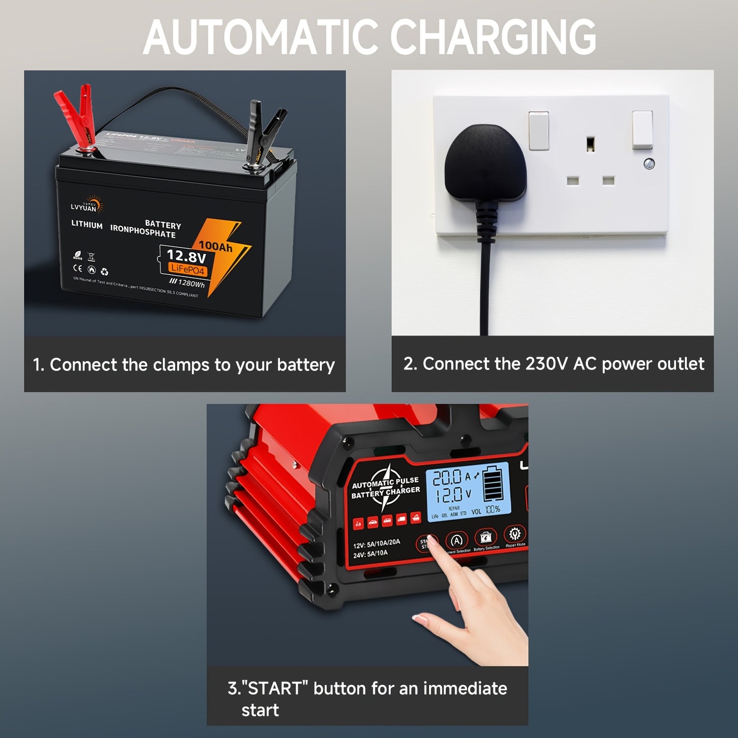 Caricabatterie 20A, 12V/24V Caricabatterie Intelligente per Batterie al Piombo Acido, Caricabatterie a Goccia per Batterie Auto 12V LiFePO4, Mantieni Batteria Automatico per Batterie al Piombo Acido di Auto, Moto, Tosaerba, Barche Nautiche