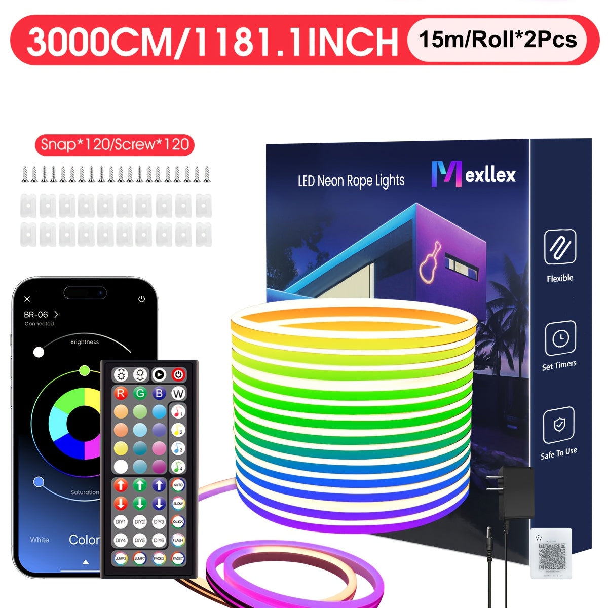 30m/20m/15m/10m/5m Striscia LED RGB Neon con Sincronizzazione Musicale, Striscia Luminosa Flessibile 24V con App e Telecomando, Striscia Luminosa Esterna IP"67", Ideale per Camera da Letto, Stanza e Decorazioni Esterne