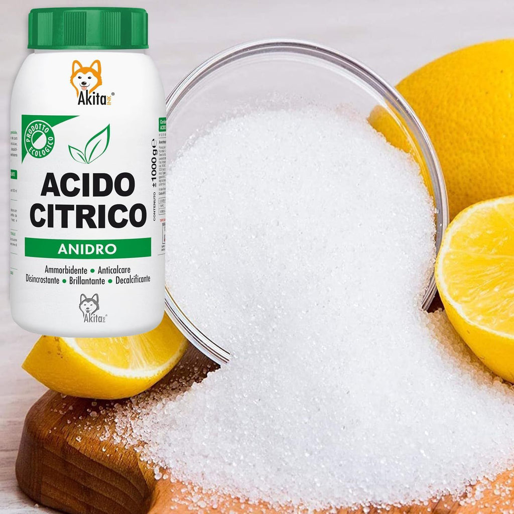 Akitaink Acido Citrico in Polvere, Multiuso per Pulizia e Igiene della Casa: Ammorbidente, Anticalcare, Brillantante, Disincrostante, Decalcificante - 2 kg