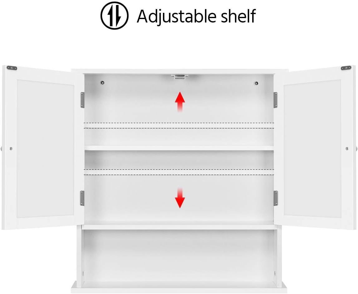 Armadietto Bagno Specchio da Muro Parete Mobile Bagno Sospeso con 2 Ante Mobiletto Pensile Mensola Ripiano Regolabile 58 x 56 x 13 cm