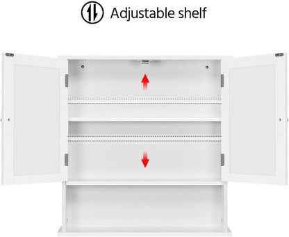 Armadietto Bagno Specchio da Muro Parete Mobile Bagno Sospeso con 2 Ante Mobiletto Pensile Mensola Ripiano Regolabile 58 x 56 x 13 cm