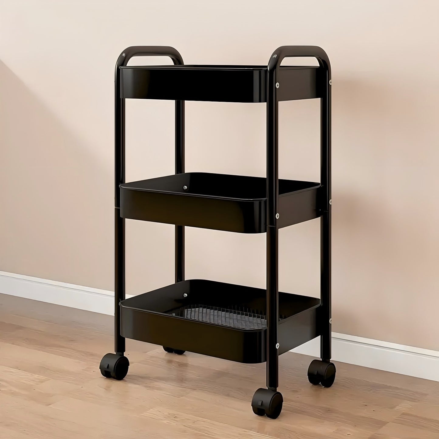 Carrello portaoggetti, mensola da cucina, carrello portaoggetti multifunzionale con ruote, carrello portaoggetti mobile a 3 livelli, adatto per camere da letto, cucine, bagni, uffici (nero)