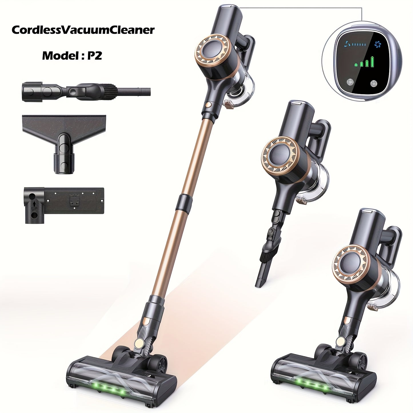 Aspirapolvere senza fili Lubluelu 46 Kpa -groviglio, aspirapolvere a bastone 6 in 1 con display a LED, autonomia di 50 minuti per tappeti, pavimenti duri, peli di animali domestici