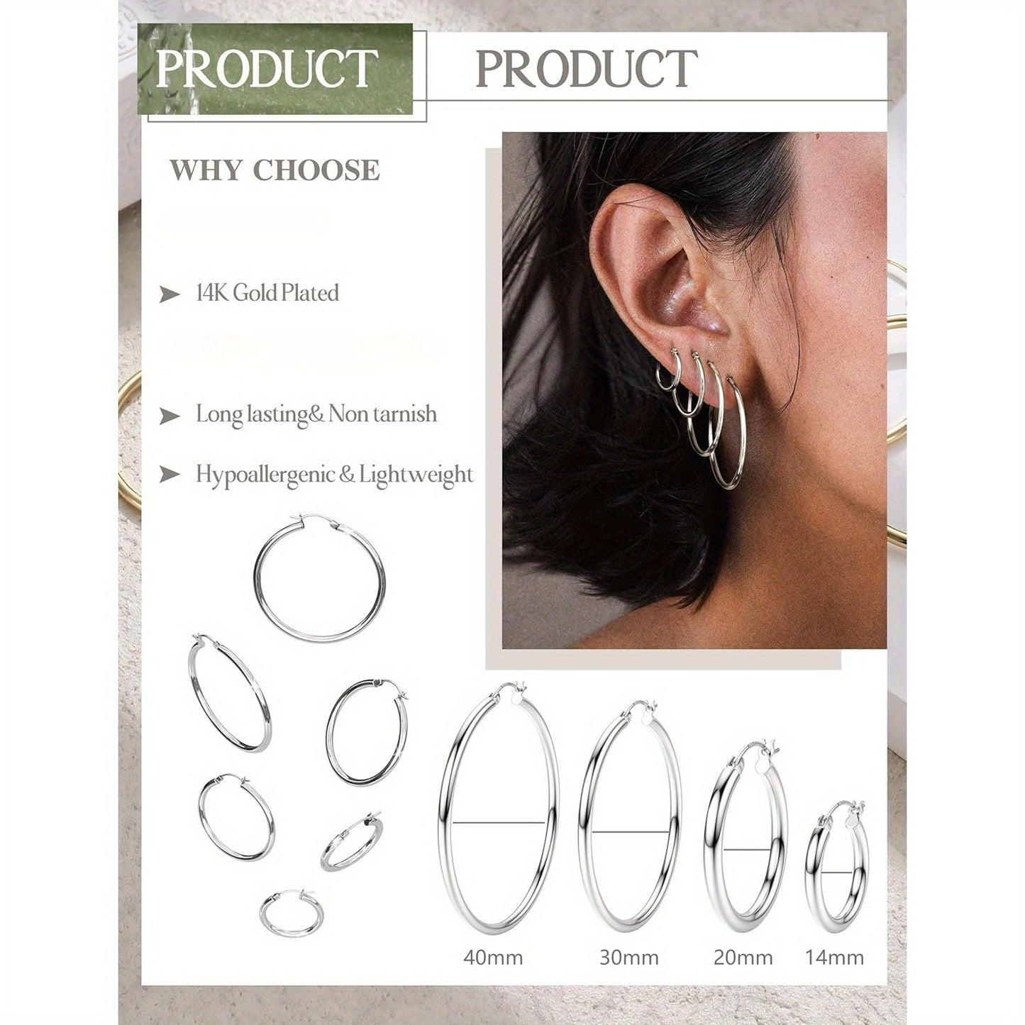 4 Paia di Orecchini a Cerchio in Argento 925 per Donne - Set di Orecchini a Cerchio Piccoli Placcati Oro 14K, Leggeri e Ipoallergenici per Orecchie Sensibili - Orecchini a Cerchio Medi e Grandi per Regalo Donna