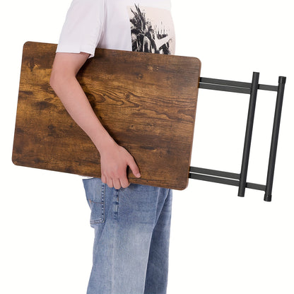 Tavolino Laterale Pieghevole, Tavolino Tazza Piccolo, Tavolo Pieghevole ad Altezza Regolabile, 60 X 40 X 60 Cm, Vassoio TV Stile Industriale, Tavolino Tazza, Tavolino Snack, Marrone Scuro
