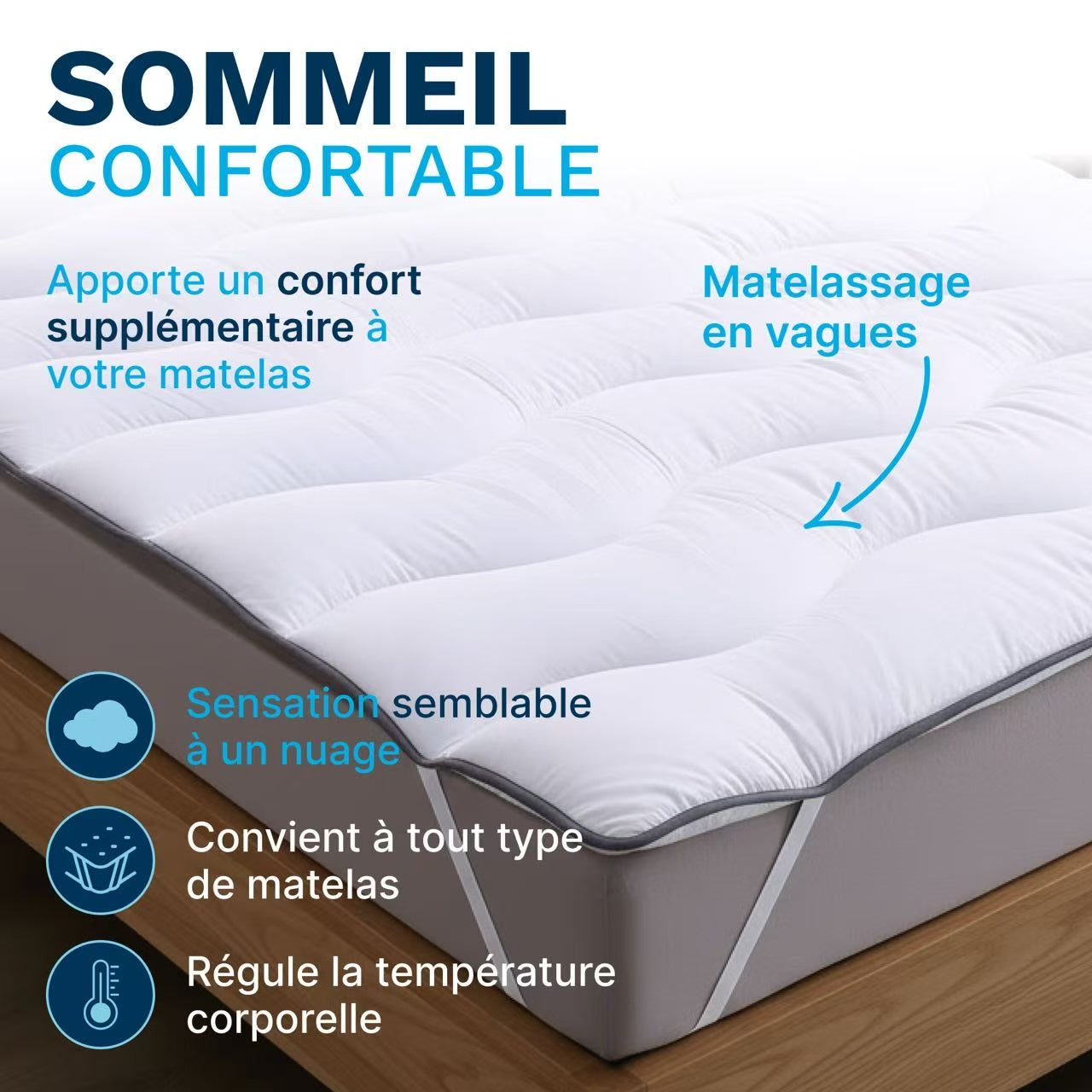 Materasso Cloud 600 Gsm Morbido e Traspirante in Fibre Vergini - Tessuto Morbido e Piacevole al Tocco, Design Ondulato Confortevole, Cinghie di Retenzione Elastiche, Lavabile in Lavatrice