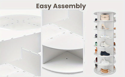 Torre portascarpe girevole a 5/6/7 ripiani per 20/24/28 paia di scarpe, espositore girevole a 360° bianco, organizzatore Lazy Susan, scaffale portascarpe a carosello rotondo, carosello verticale per cappelli e borse