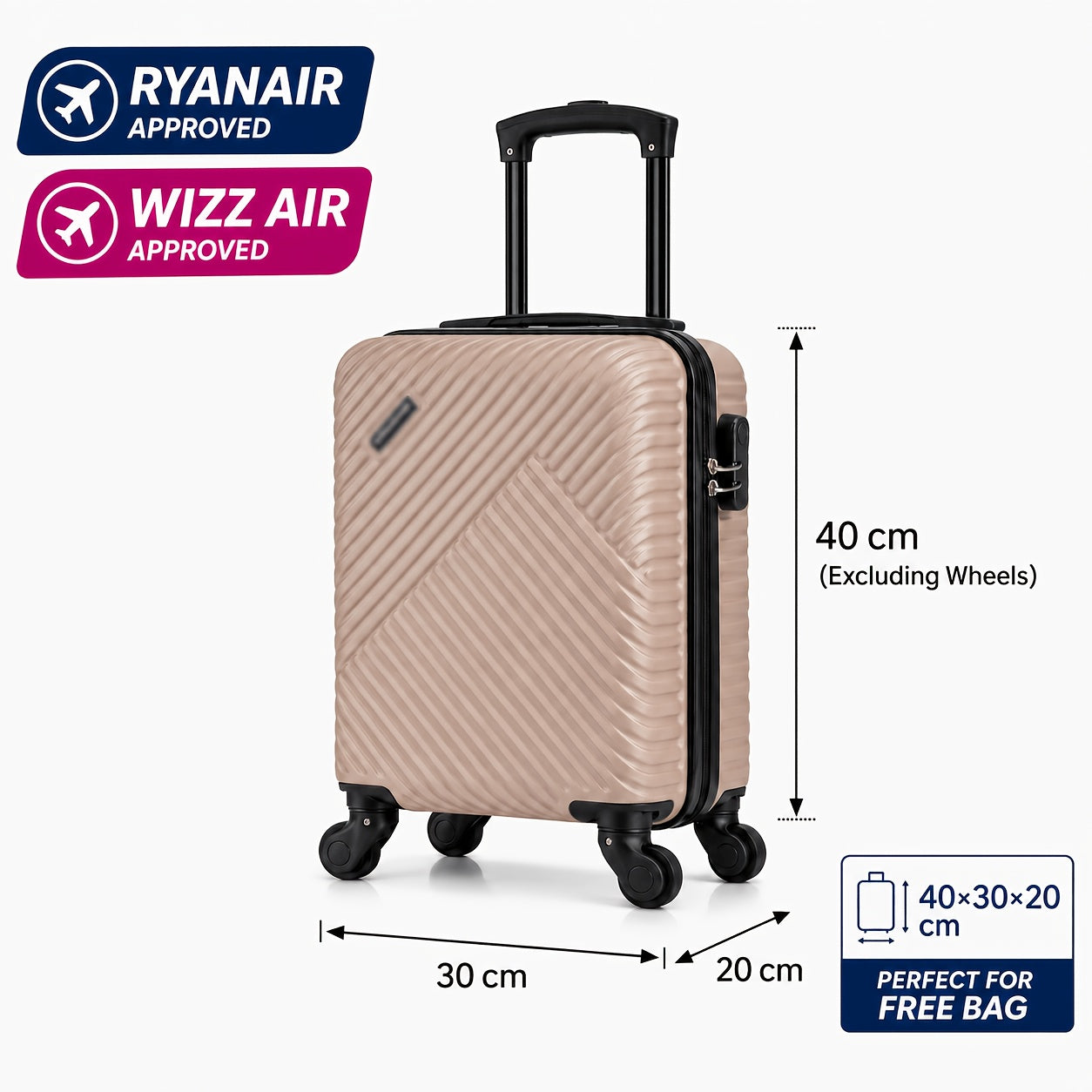 Ryanair, Aerea Low-Cost, Regolamenti UE 40X30X20Cm Mini Valigetta Fresca e Semplice, con Ruote Rimovibili, Barra Telescopica, Ruote Girevoli a 360 Gradi Spring Airlines, Serratura a Combinazione, Valigetta da Imbarco, Essenziale per Viaggiare
