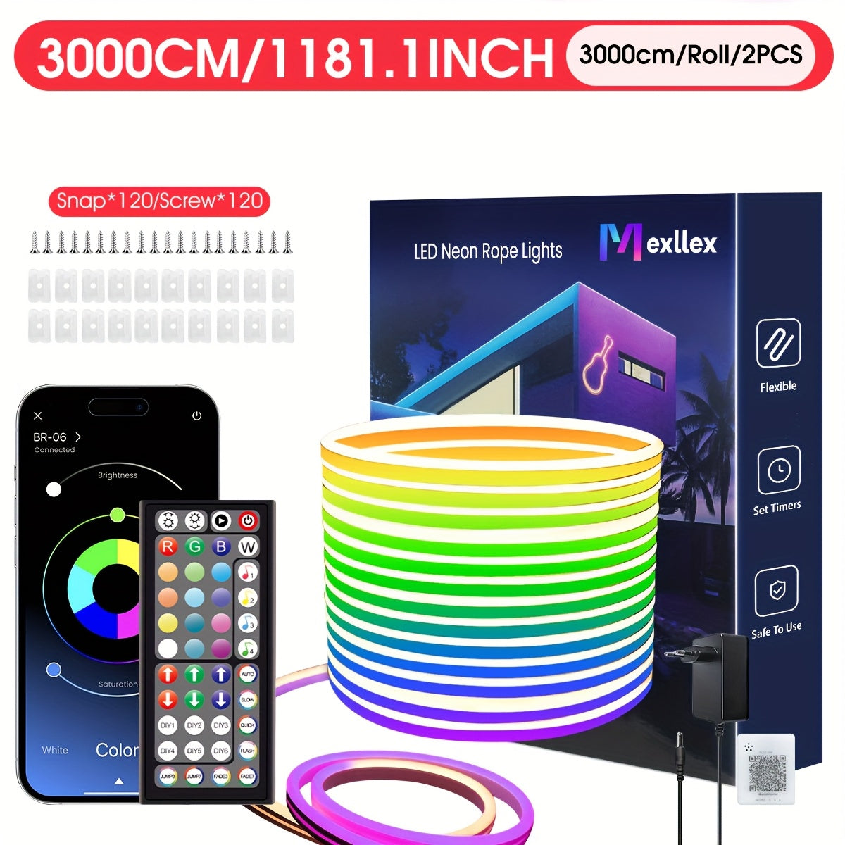 30m/20m/15m/10m/5m Striscia LED RGB Neon con Sincronizzazione Musicale, Striscia Luminosa Flessibile 24V con App e Telecomando, Striscia Luminosa Esterna IP"67", Ideale per Camera da Letto, Stanza e Decorazioni Esterne