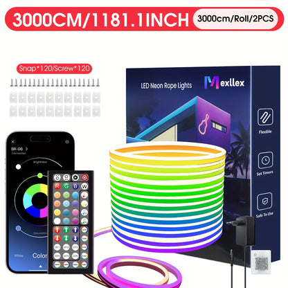 30m/20m/15m/10m/5m Striscia LED RGB Neon con Sincronizzazione Musicale, Striscia Luminosa Flessibile 24V con App e Telecomando, Striscia Luminosa Esterna IP"67", Ideale per Camera da Letto, Stanza e Decorazioni Esterne