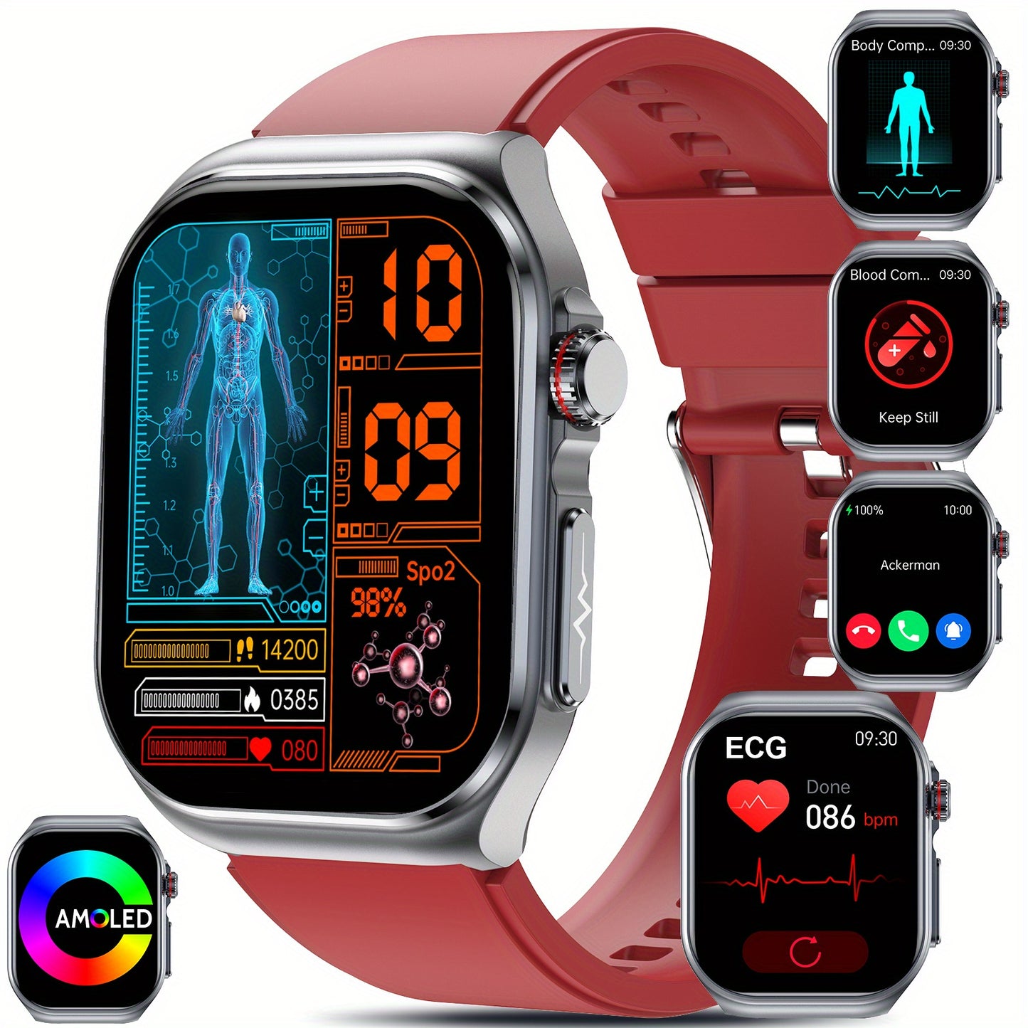 Smartwatch 2026 Nuovo: Display AMOLED Grande da 5,18 cm, Batteria a Lunga Durata da 530 mAh, Chiamata BT 5.3, Modalità Multi-Sport, Assistente Vocale, SOS, Monitoraggio Mestruale, Previsioni Meteo, Orologio Fitness per Android & IOS, Regalo Ideale per la
