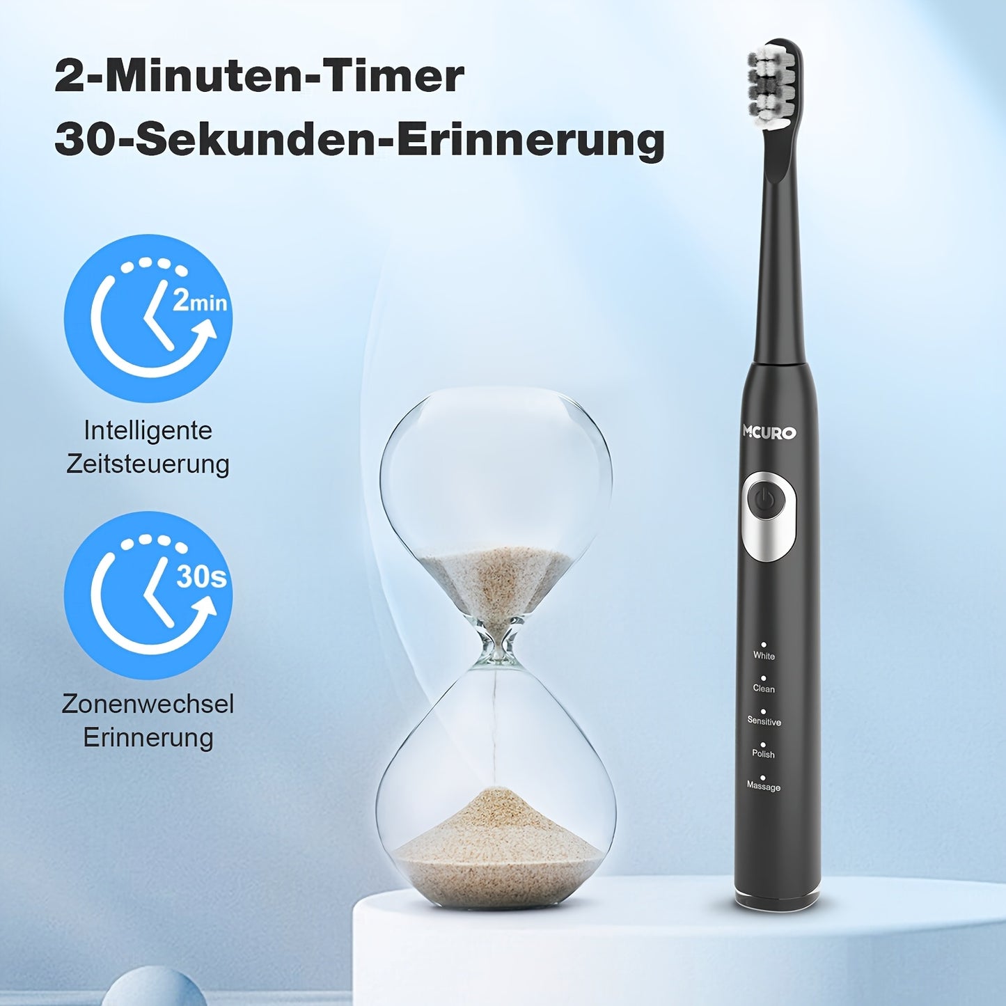 Spazzolino elettrico sonico per adulti con modalità intelligenti e ricaricabile USB, tecnologia a onde sonore adatta a denti e gengive sensibili, setole morbide, 6 testine, custodia da viaggio e supporto da parete, adatto per viaggi, regali di Natale