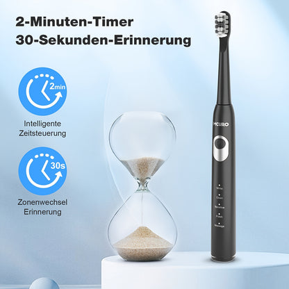 Spazzolino elettrico sonico per adulti con modalità intelligenti e ricaricabile USB, tecnologia a onde sonore adatta a denti e gengive sensibili, setole morbide, 6 testine, custodia da viaggio e supporto da parete, adatto per viaggi, regali di Natale