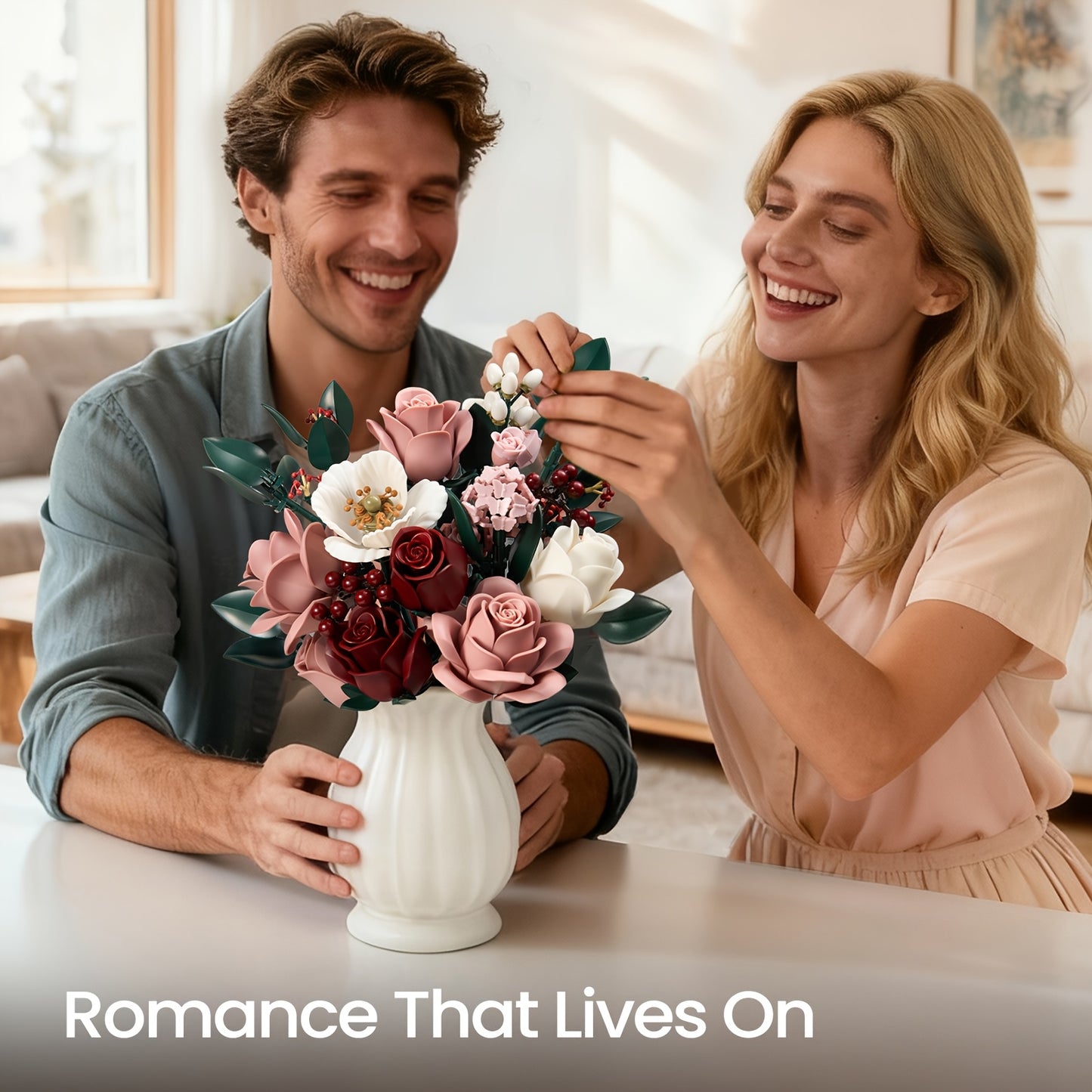Regalo di San Rose Rosse, Rose Bianche, Bouquet di Rose Rosse, Fiori Artificiali che Non Sbiadiscono, Bouquet di Blocchi da Costruzione per Adulti, Adatto per Bouquet Nuziale di San